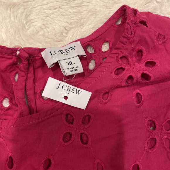 J CREW factory tiered popover eyelet fuchsia blouse size XL - Picture 7 of 10